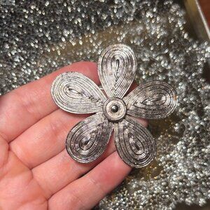 Coro Signed Silver-tone Textured Flower Brooch